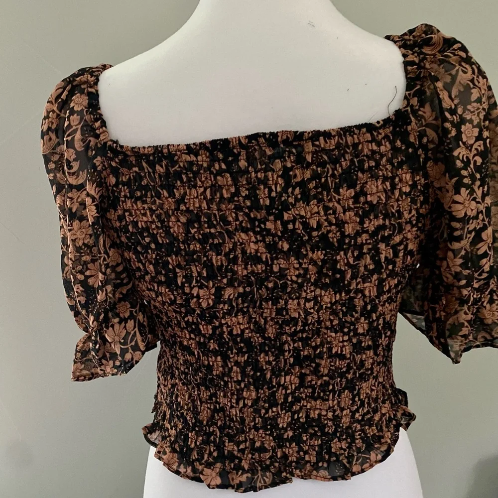 Crop Blouse Shirt Black Large NWT Blush Whimsical - Picture 2 of 9